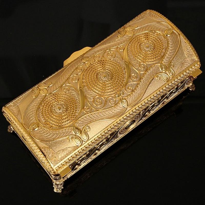 Cutie de depozitare pentru coliere, Organizator de dimensiuni mari, Stil european, Rectangular, Emailată, Aliaj de aur, Borcan pentru depozitarea inelelor, Vitrină pentru comodă