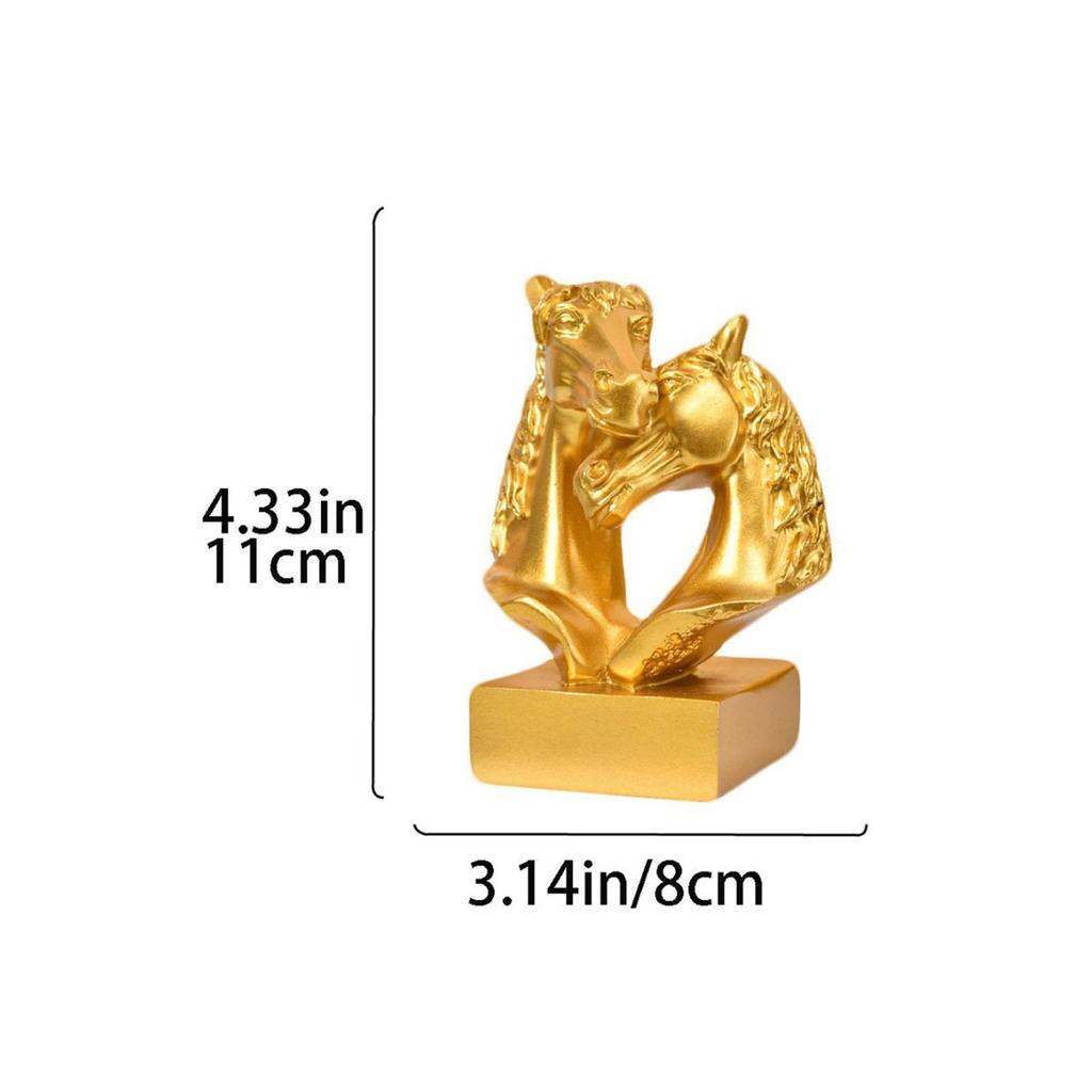 Double Horse Head Figurine Tabletop Ornament Collection Mascot Unique Horse Statue for Living Room Centerpiece Entrance Decor