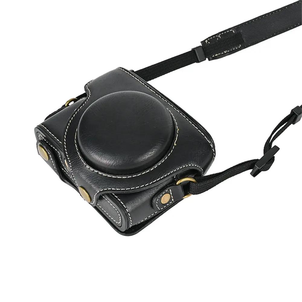 

Чехол-сумка из искусственной кожи для камеры Sony RX100 RX100II RX100 M3 RX100III M4 M5 M6 с плечевым ремнем чёрный