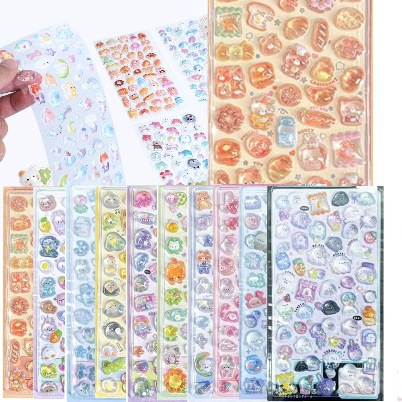 

MORISHOP 12-Piece Puffy 3D Cute Reward Sticker Set Large Capacity Kids Smartphone Case Notebook DIY Gift Glitter Glossy Easy Peel Unisex