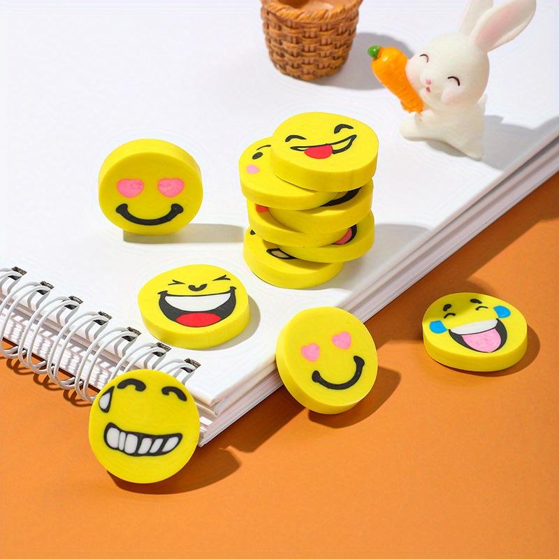 36pcs Smile Face Erasers - with Happy, Sad, Surprised Expressions - Bright Yellow - No Residue Cleaning - Office, School