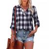 2025 Spring/Autumn V-neck Long Sleeve Plaid Pullover Lapel Loose Fit Women's Shirt