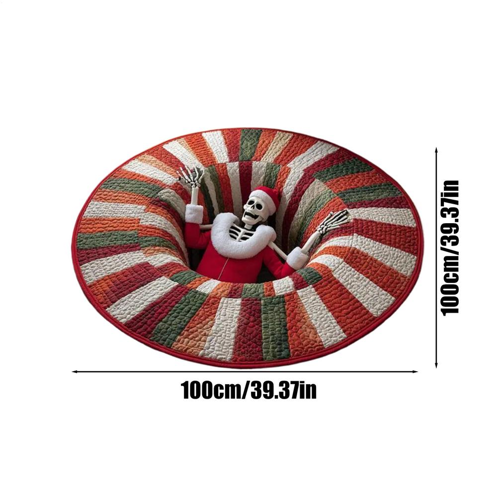 

Christmas Rug 3D Illusion Mat Christmas Decorations Christmas Visual Illusion Carpet Christmas Skull Quilted Round Anti Slip Mat