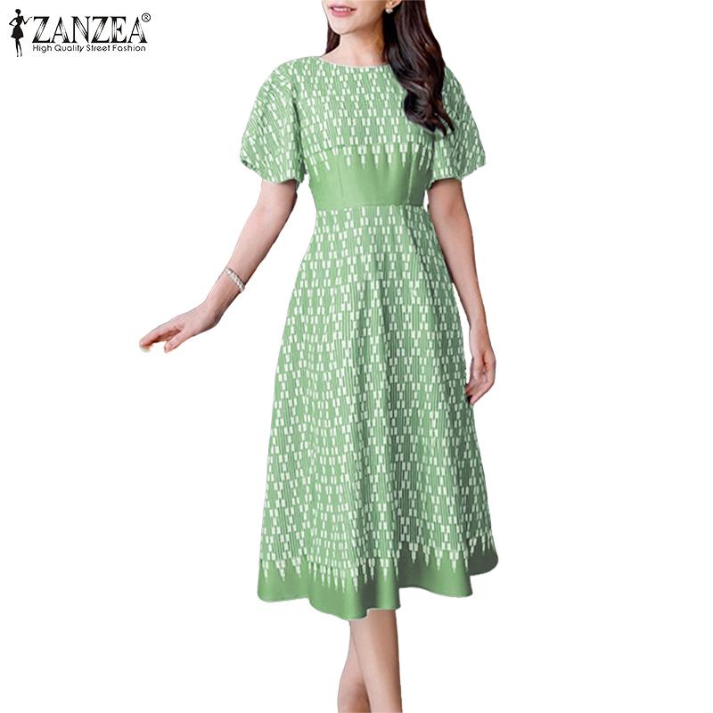 ZANZEA Women Casual Round Neck Loose Short Sleeve Print Dress Summer