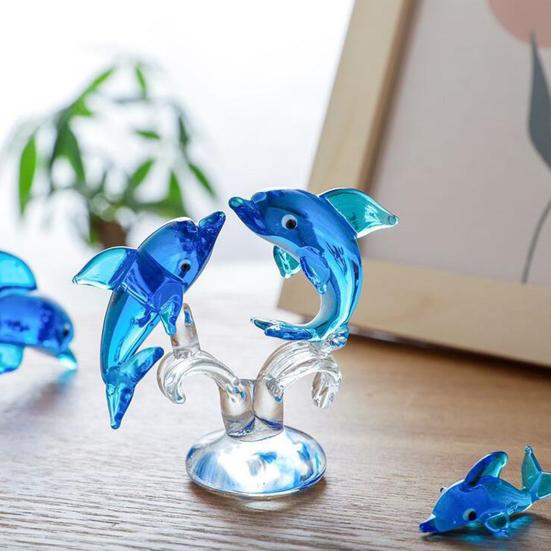 Dolphin Statue Clear Vivid Colorful Lovely Small Animal Glass Miniature Home Decoration