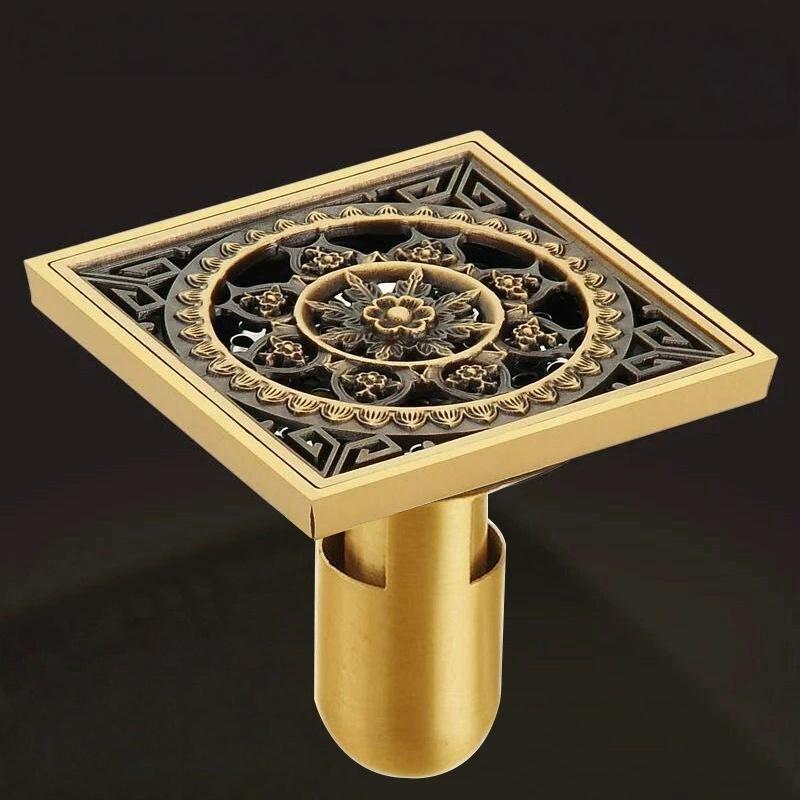 

10X10 CM Floor Drains Antique Bronze Brass Shower Floor Drain Bathroom Deodorant Square Floor Drain Strainer Cover Grate Waste