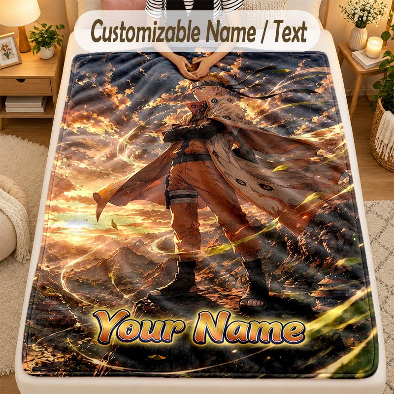 Flannel BlanketNaruto Custom Name Text Personalized Soft Warm Throw Blanket Home Decor Gift