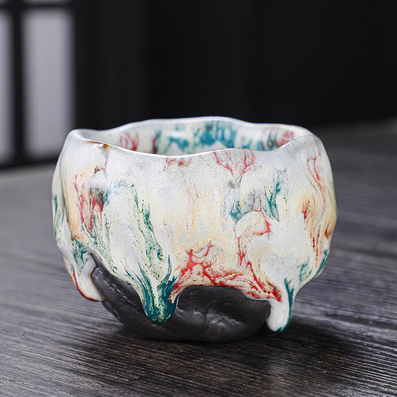 Японские ретро керамические чайные чашки Ямагата Ретро Ручная работа Грубая керамика Одиночный керамический чайный набор для кунг-фу Чайные аксессуары 170ML