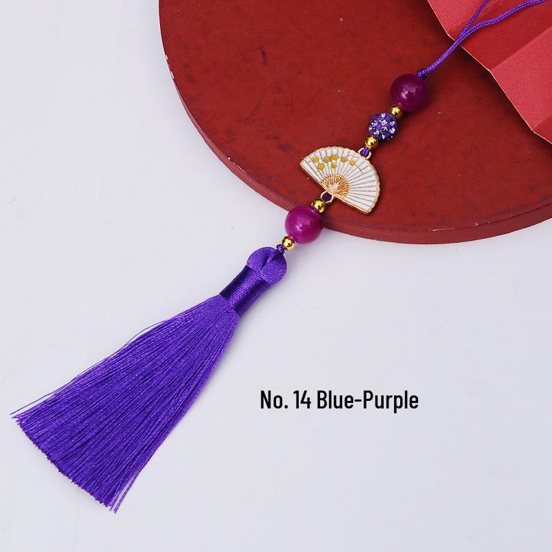 Ancient Style White Tassel Fan Pendant for Hanfu/Qipao Lapel or Phone