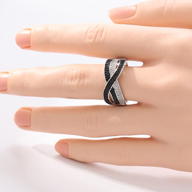 Vintage Inlaid Black White CZ Women's Ring Trendy CopperColor Geometry Daily Wear Party Jewelry Anniversary Gift
