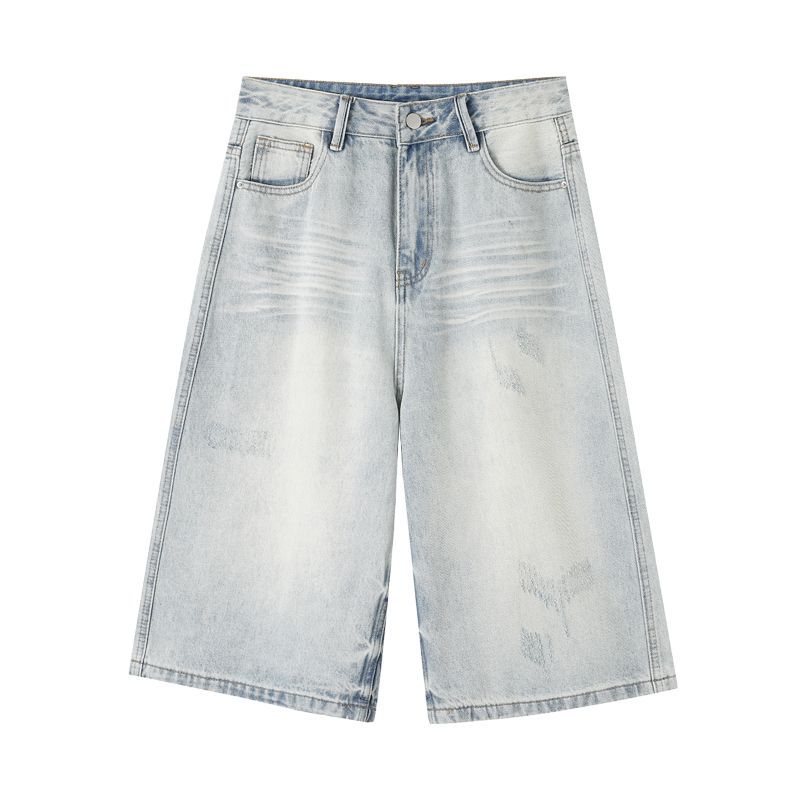 Fashion Summer Vintage Washed Relaxed Fit Loose Denim Cropped Capri Pants Trendy Versatile Slimming FigureFlattering Lazy Style