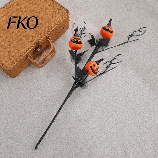 Halloween Festive Floral Arrangement Artificial Pumpkin Stems, Black Branch with Maple Leaves, Fake Leaf And Decor Gothic for Vase, Indoor
