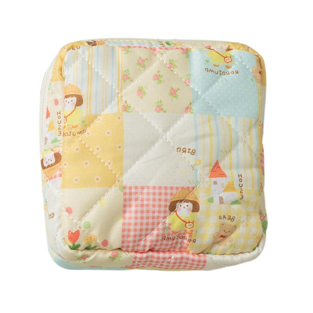 Quilted Cotton Sanitary Napkins Bag Travel Organizer Portable Storage Pouch Multipurpose Printed Floral Storage Bag Eerphones
