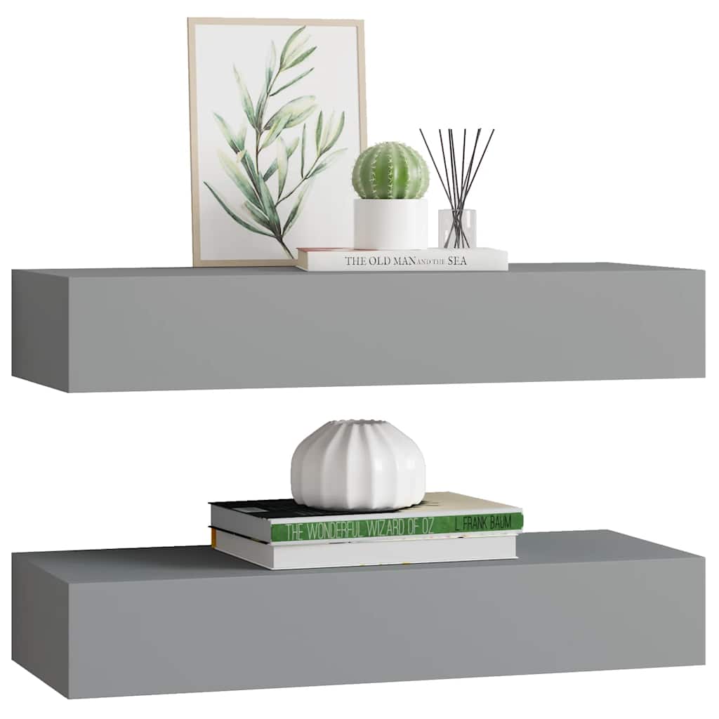 Vidaxl Półki Ścienne Z Szufladą, 2 Szt., Szare, 60 X 23,5 X 10 Cm, Mdf