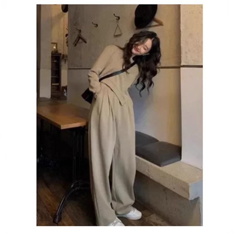 

Women s 2-Piece Set Round Neck Sweatshirt And Wide Leg Pants Casual Loose Fit Lounge Wear Autumn Solid Outfit XXXL хакі
