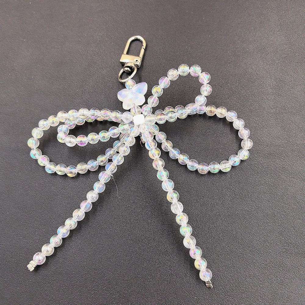 

Шикарная сумка для телефона с бантом и пряжкой в виде сердца и подвеской из бисерной цепочки прозрачный