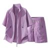 Summer Solid Color Basic Versatile Ice Silk Set Men's Shirt Short Sleeved Set Men's Two-piece Set