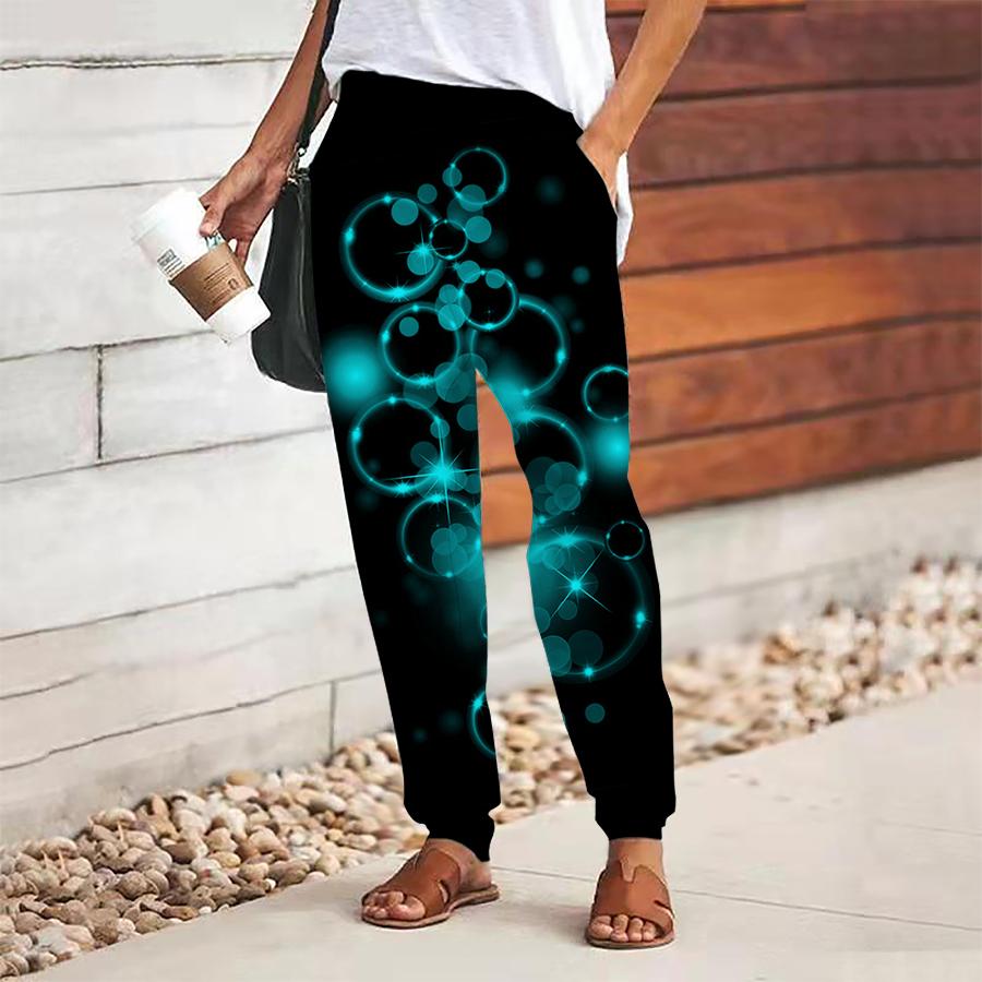 Women Bubble Printing Pants Lace Up Elastic Waist Loose  Trousers Casual Long Pants Trousers with Pockets