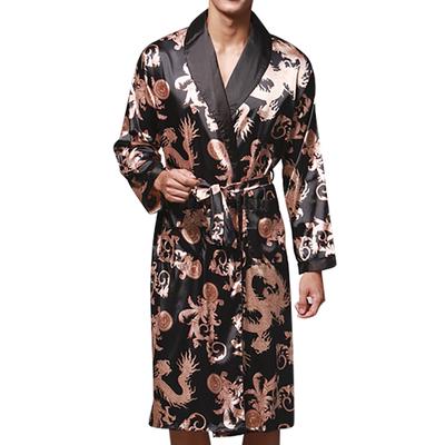 Männer Simulation Seide Druck Plus Größe Pyjamas Dessous Robe Bademantel Morgenmantel