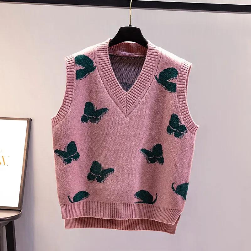 V-neck Knitted Vest Spring and Autumn New Style Women's Patchwork Printed Fashion Versatile Casual Sleeveless Sweater