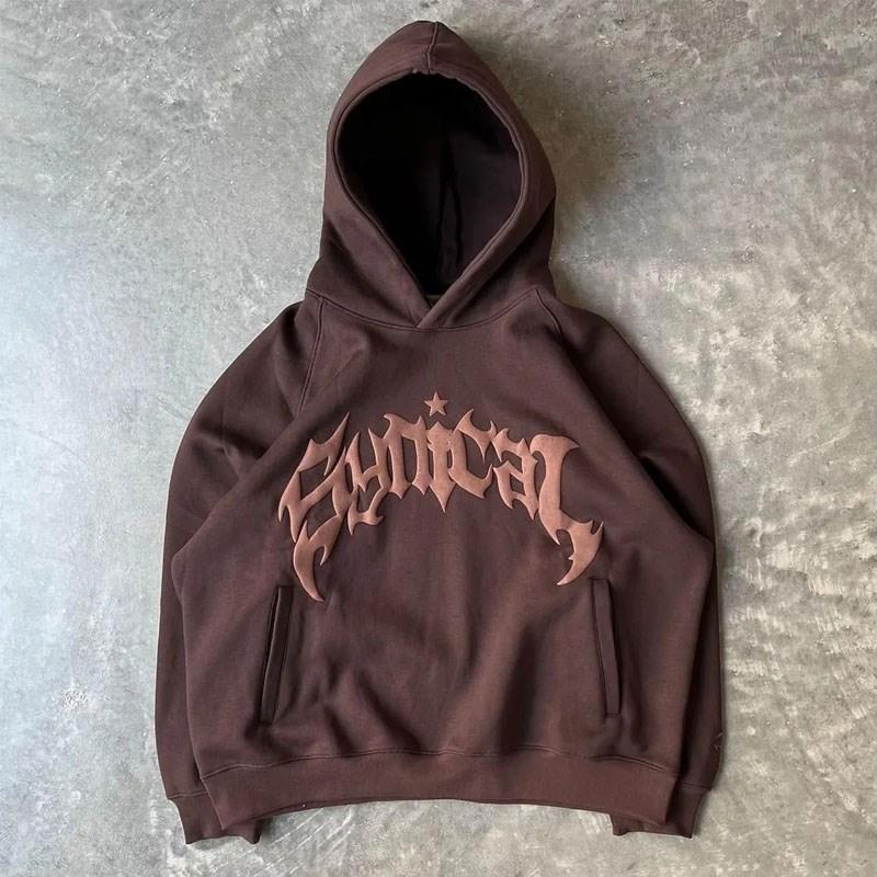 Y2k Goth Letter Felpa retrò da uomo e da donna Harajuku casual grande con cappuccio giacca a maniche lunghe