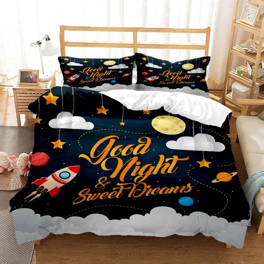 Cartoon Astronaut Digital Print Comfortable Duvet Quilt Cover Pillowcase Bedding Set Children Bedroom Decoration Home Textile