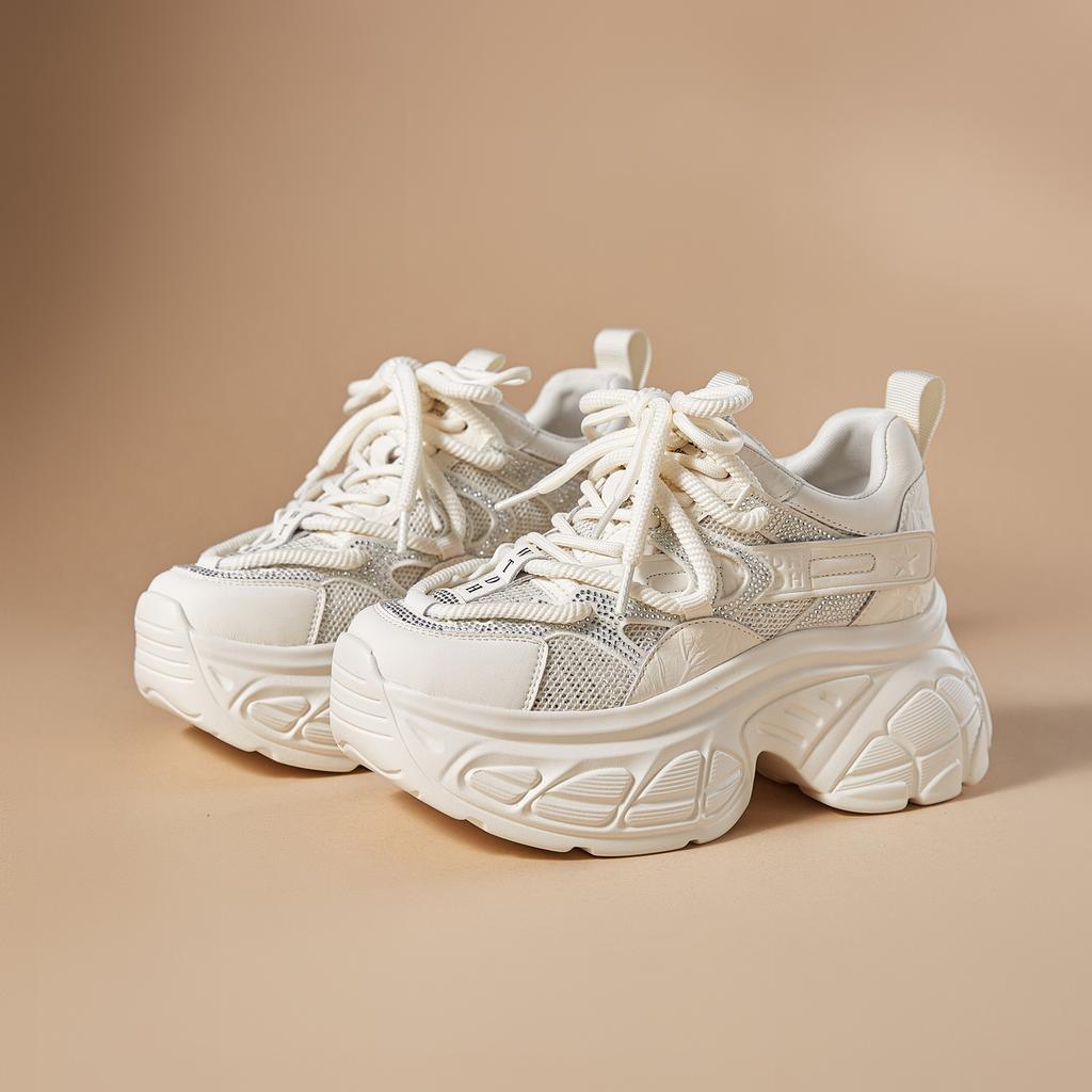 Spring New Thick-soled Height-increasing Versatile Women's Shoes Summer Breathable Rhinestone Casual Sports Shoes Women