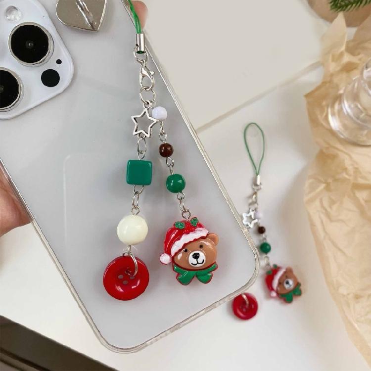 Resin Gingerbreads Man and Bear Phone Chain Keychain Phone Lanyard Keyrings Pendant for Fashionable and Practical Use