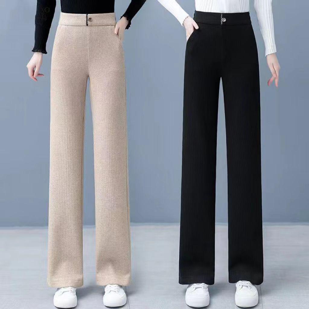 Women's 2025 High-Waisted Chenille Straight-Leg Fleece-Lined Pants
