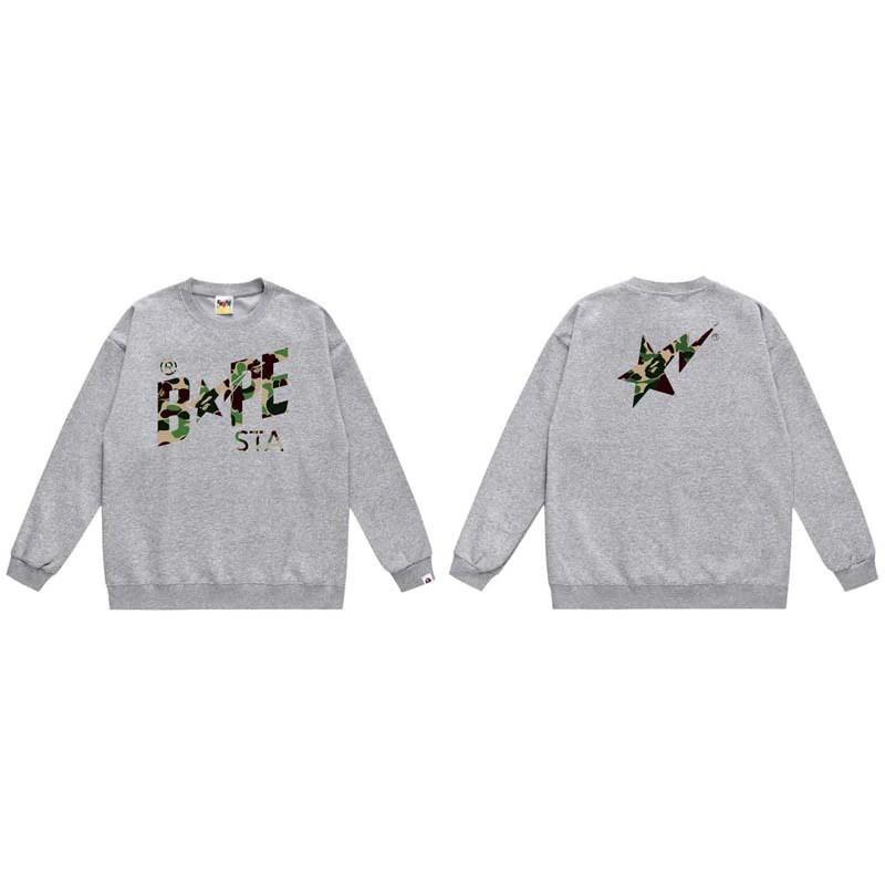 BAPE-Style Heavyweight Cotton Crewneck Sweatshirt Mens Oversized Streetwear Pullover Fall