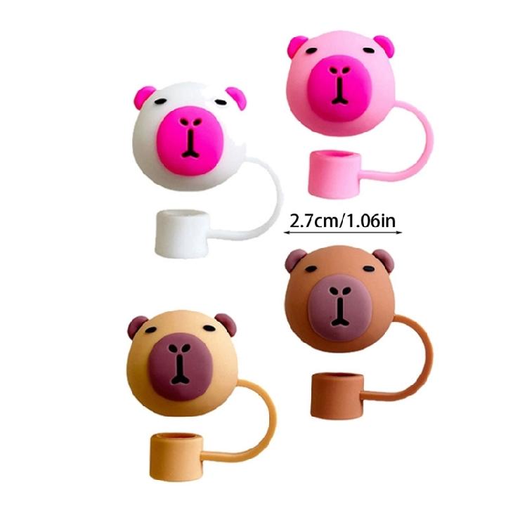 4Pcs Drinking Straw Caps Plugs Portable Straw Caps Lovely Capybara Silicone Straw Covers Caps Straw Accessories