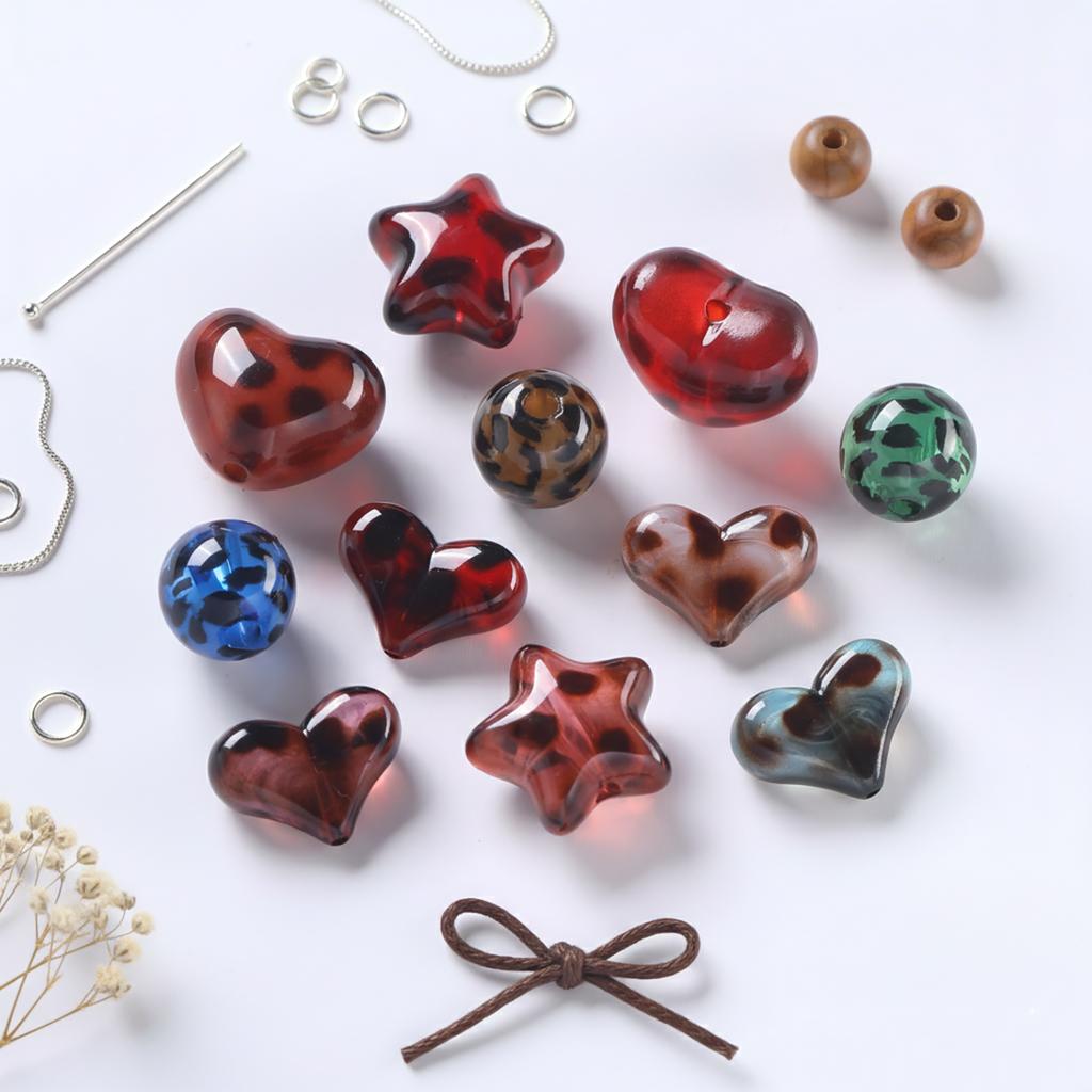 2pcs 15.5mm Acrylic Round Shaped Beads Leopard Print Spacer Loose Beads for DIY Bracelets Earrings Jewelry Making Accessories