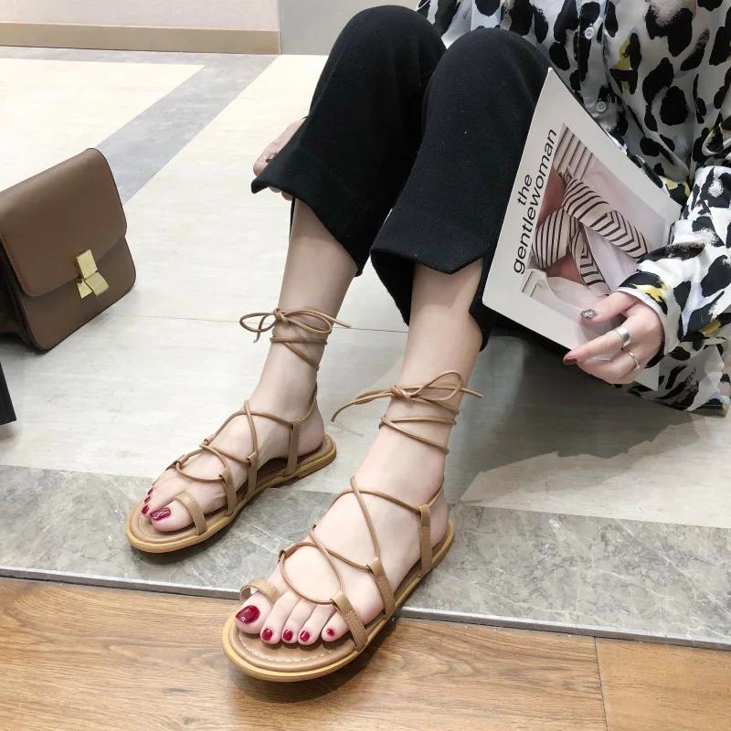 Fashion Women's Sandals Strappy Ladies Shoes Beach 2025 Luxury Shoe Sales Korea Summer Original Trending Cheap Liquidation Sandal Sale