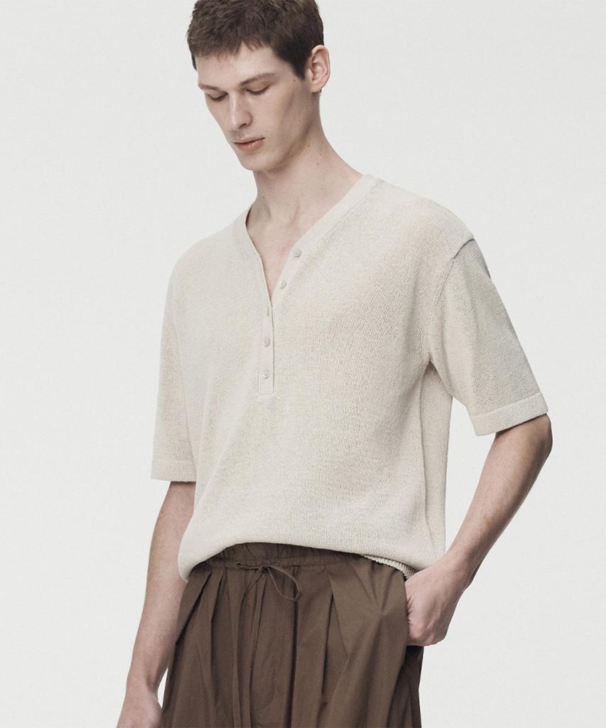 UMARMUNG High Twist Cotton Henley Neck Pullover_Paper