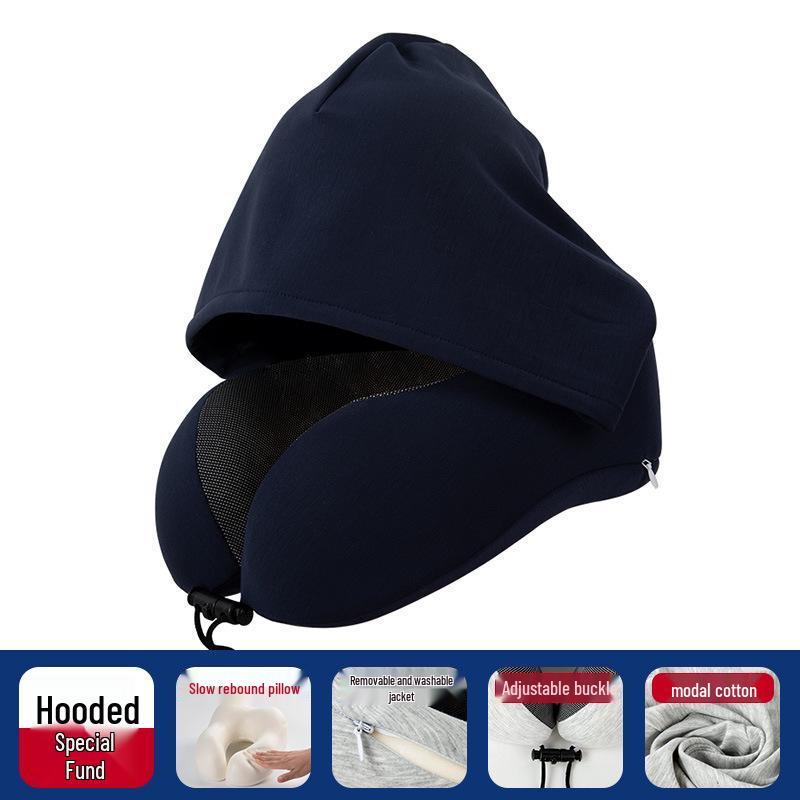 Particle U-Shaped Hooded Neck Pillow: Multi-functional, Light-Blocking, Breathable, for Airplane Nap & Lumbar Support