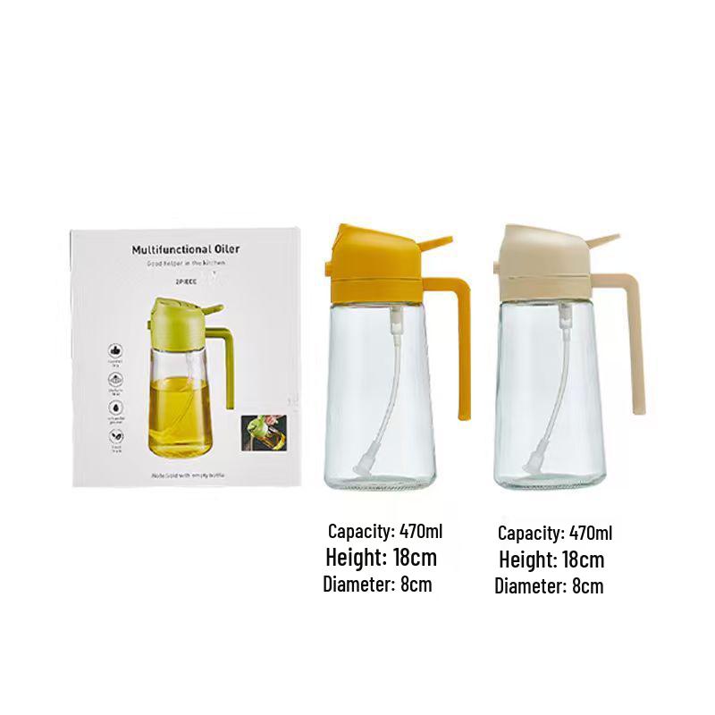 Dual-Use Spray & Pour Oil Bottle with Precise Control, Thick Glass, Large Diameter, Leak-Proof Design.
