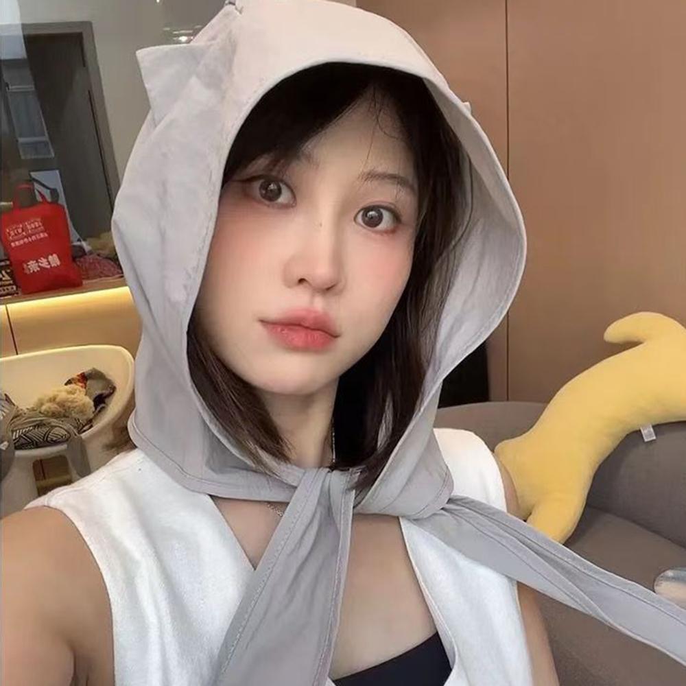 

Korean Style Little Devil Horn Headscarf Solid Color Sun Cap Strap Hat Quick-drying Sunscreen Hat Beanie Cap Women Men 2025 сірий