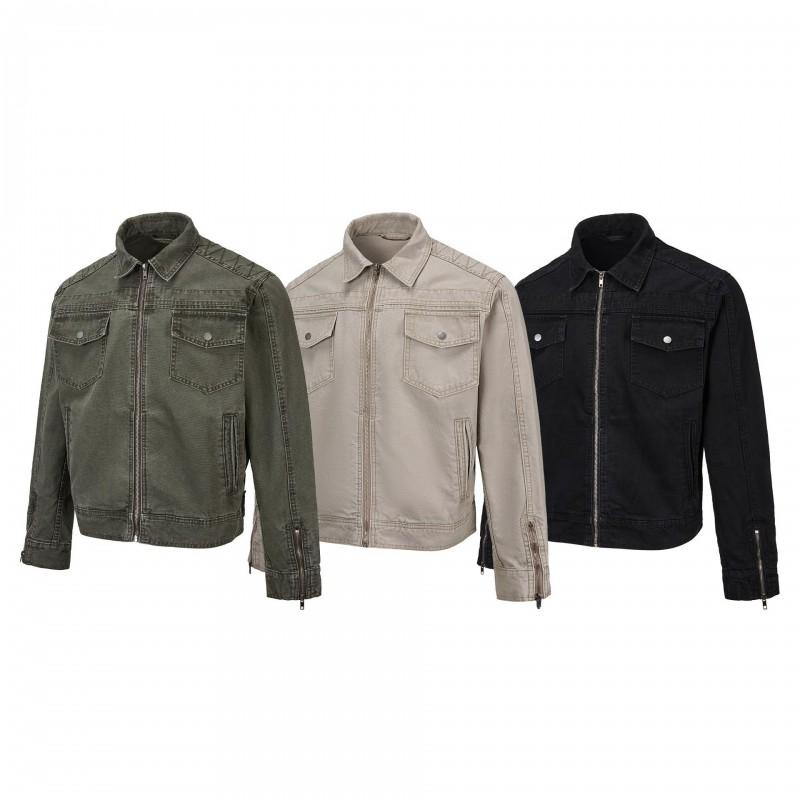 Mens Washed Distressed Short Bomber Jacket Streetwear Loose Fit Cotton Workwear Style