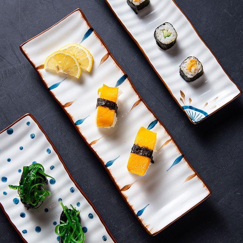 Rechteckige Keramikplatte im japanischen Stil, Sushi-Snack-Dessert-Serviertablett für Frühstück & Haushaltsgeschirr