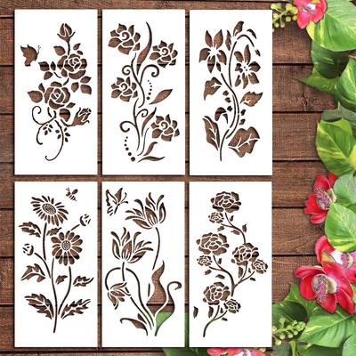Original New Style, 6 Pieces/set, Flower Painting Template, Creative Painting Template, Home Painting Template, Flower Theme Template