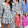 Spring and Summer Elegant Printed V-neck Long-sleeved Dress
