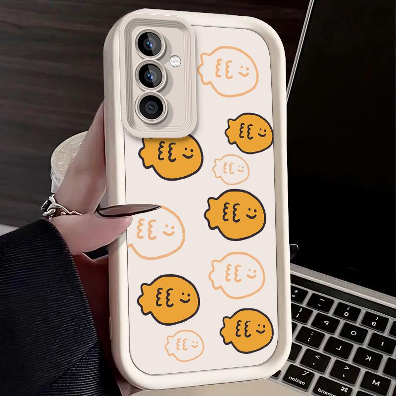 Beige Cat Fish Pattern Case for Samsung Galaxy S25 Ultra Plus S24 S23 S22 S21 S20 FE A73 A72 A71 A56 A55 A54 5G A52 A51 4G Cover