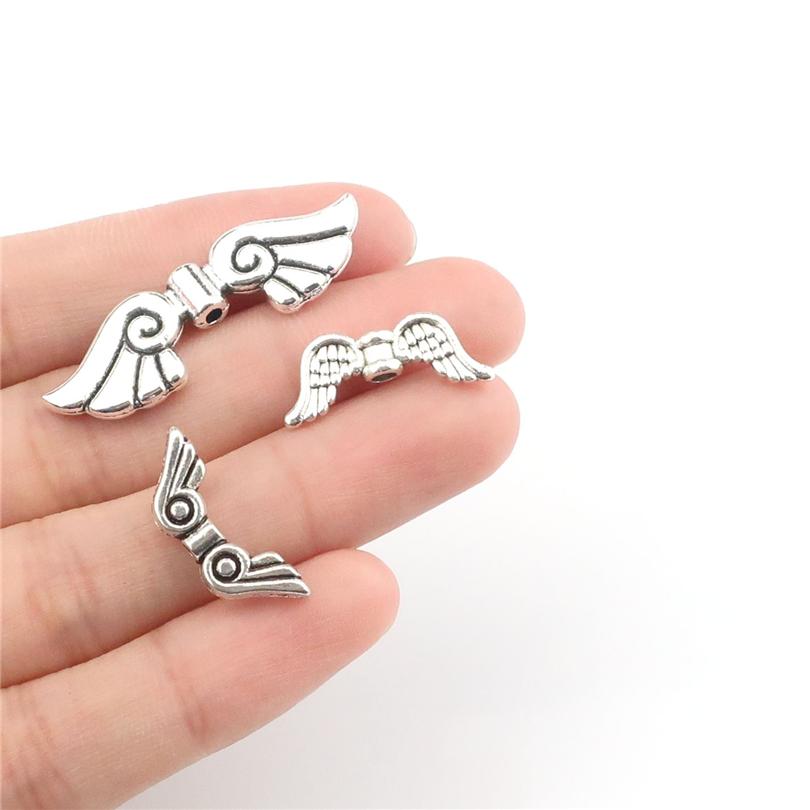 10PCS Vintage Antique Silver Color Alloy Angel Feather Wing Pendant For DIY Jewelry Making