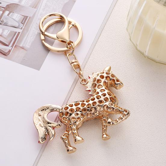 Keychain Pendant Chinese Style Rhinestones Inlaid 3D Chinese Zodiac Horse Design Key Chain Metal Charm Bags Keyring