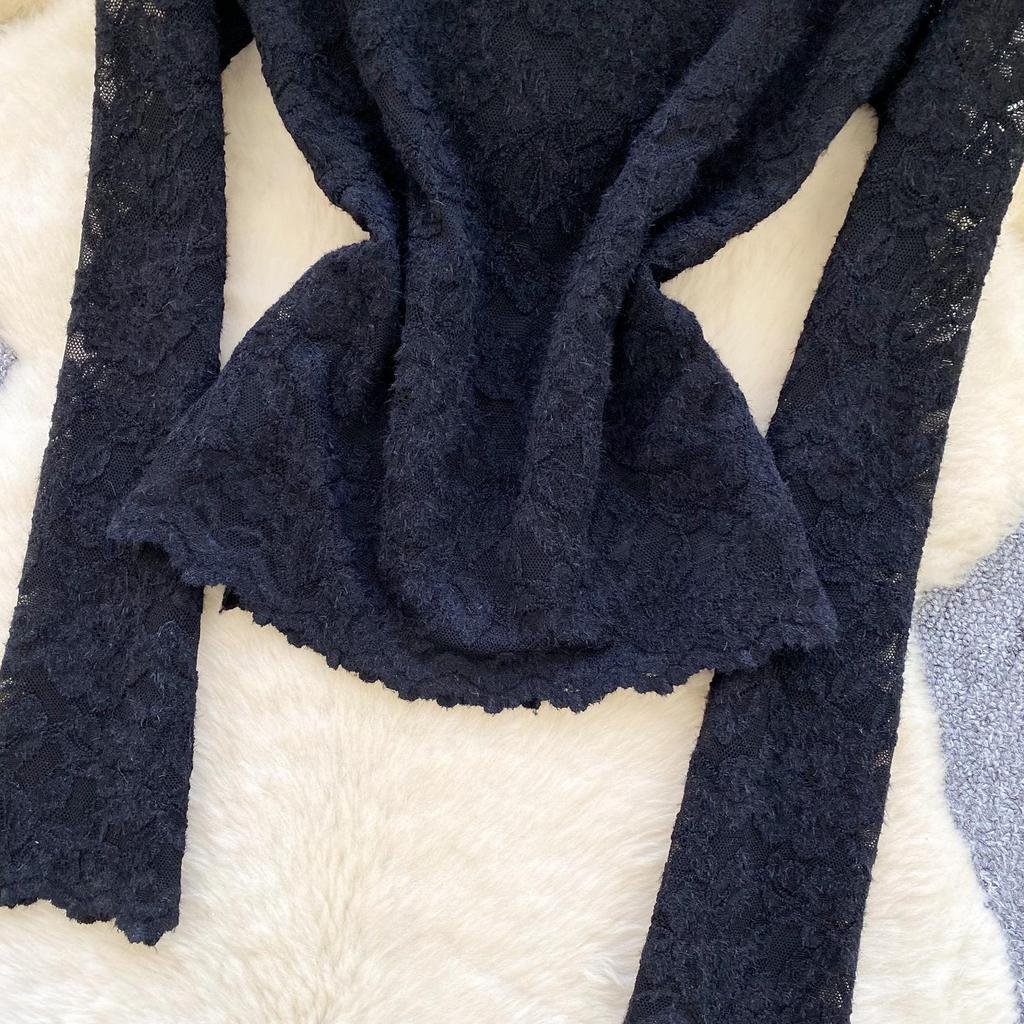 Women's High-End Patchwork Lace Velvet Long Sleeve Shirt - Elegant & Versatile Autumn/Winter Top