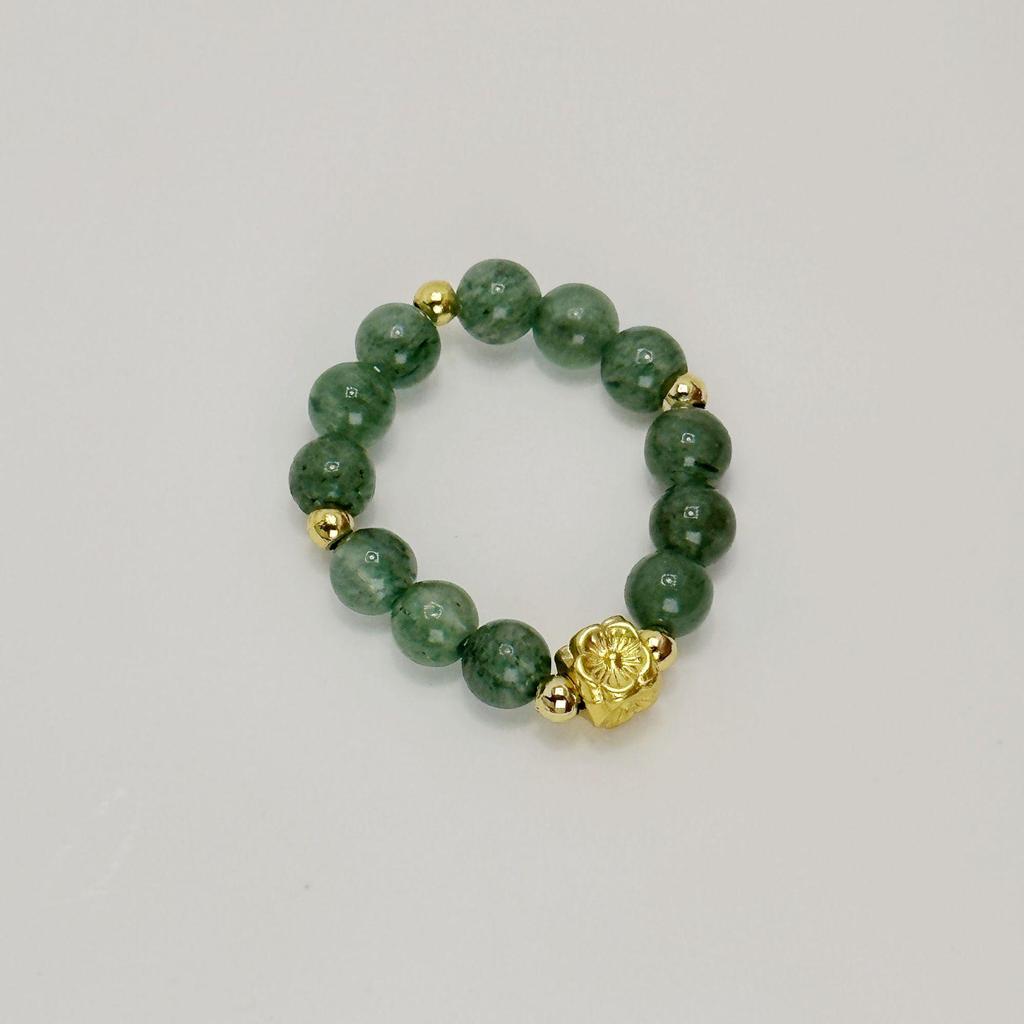 Natural Green Water Agate Beaded Ring - Elastic Cord, Crystal Stone, Niche Chinese Style