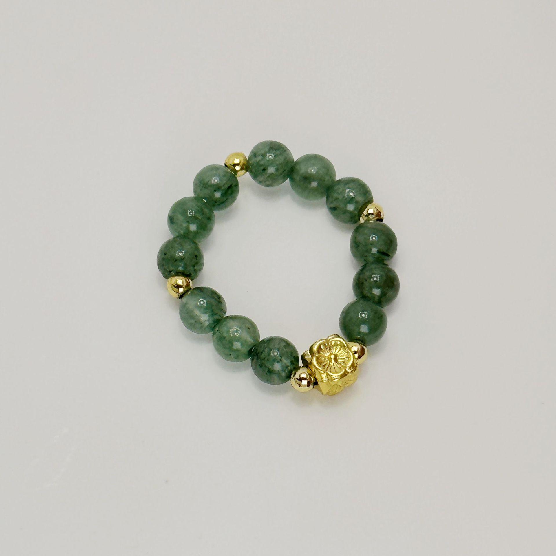 

Natural Green Water Agate Beaded Ring - Elastic Cord, Crystal Stone, Niche Chinese Style