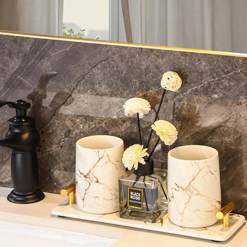 Creative Marble Texture Ceramic Toothbrush Cup Bathroom Accessories Set Soap Bottle Toothbrush Holder Soap Dish Household Tray