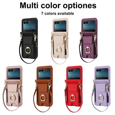 Ringhalter Armband Kartenfach Umhänge Lederhülle Für Motorola MOTO Razr 40 40Ultra 50 50Ultra Langes Lanyard Brieftaschenhülle