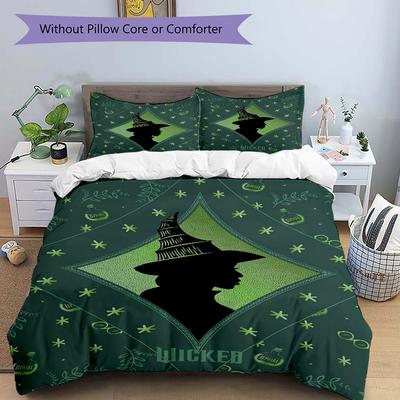 3Pcs Witch Silhouette Bedding Set Soft Fabric Duvet Cover Pillowcases Home Christmas Xmas Halloween Gift 1 Duvet Cover 2 Pillowcase N1158